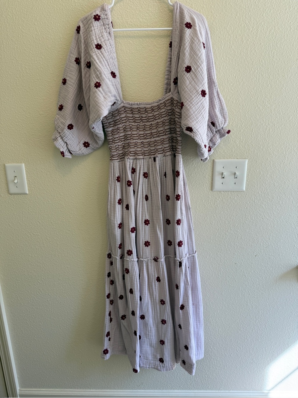 Free People Lavender Maxi Dress with Burgundy Floral Accents
